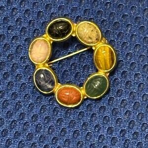 Source Unknown Gold Multi-Color Stone Brooch